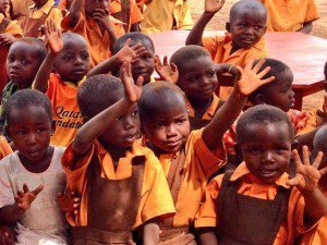 The children waving goodbye